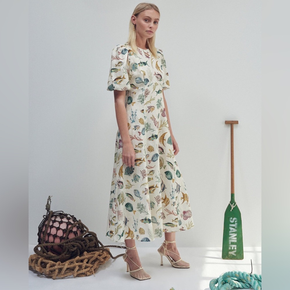 Alemais Sea Linen Midi dress